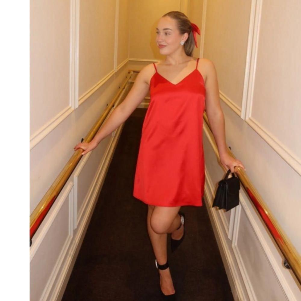 BRUNETTE THE LABEL NWT The 'Naomi' Satin Mini Slip Dress | Crimson Sz XS-S